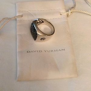 David Yurman Pave Signet Ring With Black Diamonds, Size 10. Sterling  Silver.